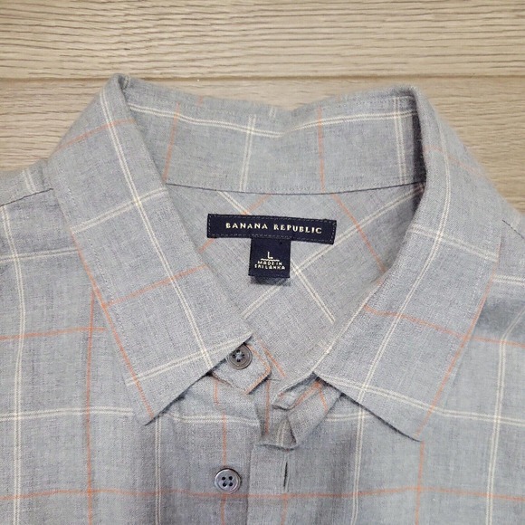 Banana Republic Shirt Mens Large Button Gray Plaid Preppy Classiccore Casual - Picture 2 of 5